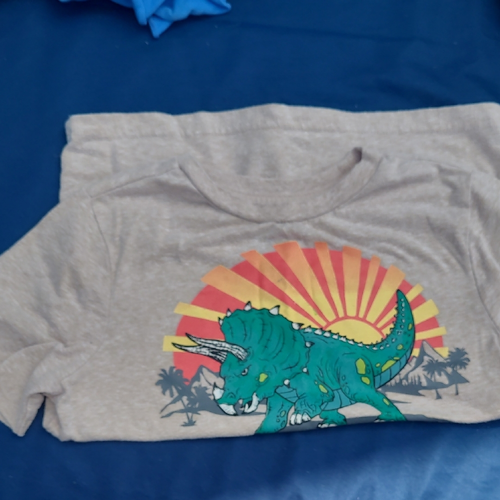 Triceratops Adventure Kids Tee - Beige and Teal